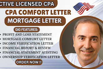 create a US CPA profit loss, financial statement, CPA letter