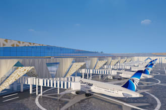 design airport 3d modeling and animation video rendering, train station, seaport