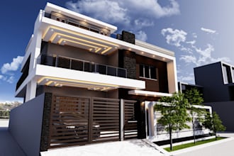 redesign 3d terrace apartment, exterior facade, 3d luxury villa render, blender