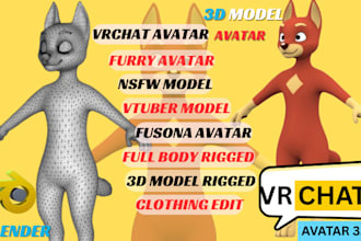 create sci fi furry avatar, vtuber model, 3d vrchat avatar rigged and clothing