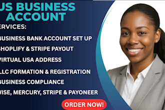 create USA business bank, wise, payoneer, stripe, mercury and address for llc