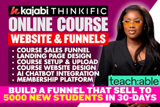 setup kajabi online course sales funnel thinkific website landing page design