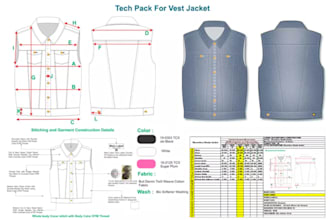 design fashion tech packs for jean, hoodie, yoga pant,bikini, activewear, clo 3d