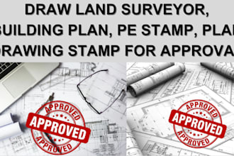 draw land surveyor, building plan, pe stamp, plan drawing stamp for approval