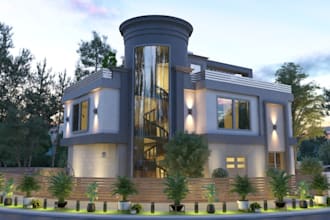 recreate 3d villa,house exterior rendering,compound design,outdoor lightning,cgi