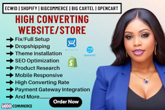 design, redesign, setup, fix big cartel, ecwid, bigcommerce opencart shopify