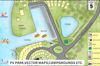 design r v park, campground, vector maps and off road park design