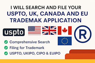 search and file your uspto, UK, canada and eu trademark application