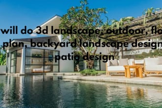 design custom 3d backyard, front yard, garden, patio, and pool landscapes