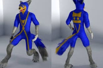 draw a 3d character, fury art  refrence sheet fursona of your furry character