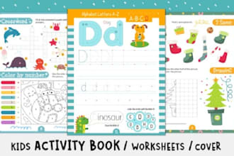 create kids worksheet, letter tracing worksheet, coloring activity work book
