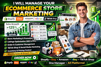 manage your ecommerce store marketing shopify etsy, amazon, ebay, tiktok manager