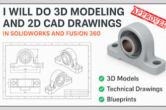 do 3d models and 2d drawings, blueprints in solidworks, fusion 360