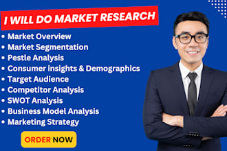 do market research, competitor analysis, swot and pest analysis, segmentation