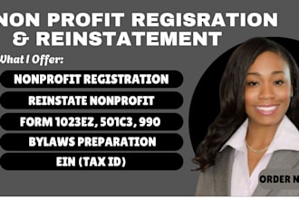 register nonprofit reinstate revoked non profit form 990 1023ez 501c3 bylaw ein