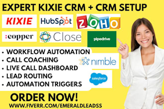 setup kixie CRM with hubspot salesforce zoho pipedrive nimble copper close CRM