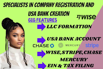 help create USA bank account,mercury,wise bank,stripe for llc