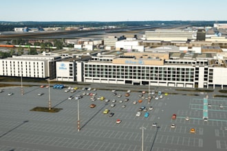rebuild airport landscape, layout parking garage, 3d aircraft cgi rendering