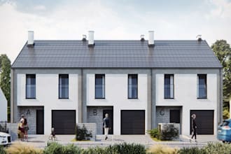 remodel 3d facade exterior design,front paved, car parck model,cgi lawn, blender