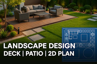 design backyard landscape deck, patio, and 2d site plan