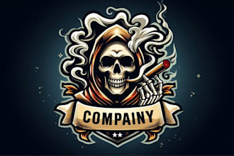 design a badass skull smoke mascot logo for your brand stream merch