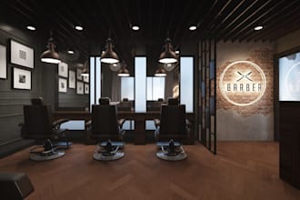 modify barbershop interior, hair salon design, nail salon, cosmetic store, spa