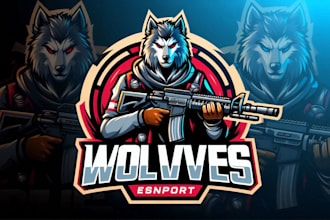 design a wolves gunner sport  mascot logo for your gaming brand