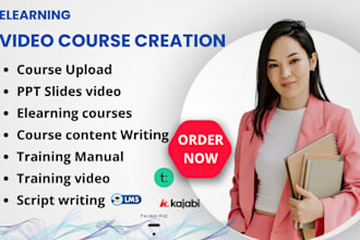 create video course with scriptwriting, slides, voiceover and course upload