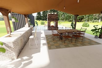 design realistic garden, patio, landscape, backyard and pool layout in sketchup
