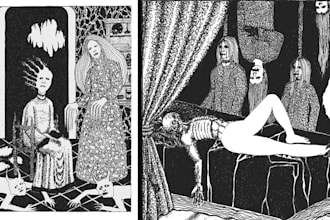 make hand draw dark artwork for album cover and merchandise
