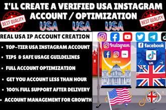 create usa tiktok account, usa instagram account with perfect optimization