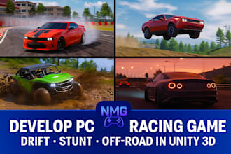 develop cars racing game, drift, stunt, off road, for PC, steam, in unity 3d