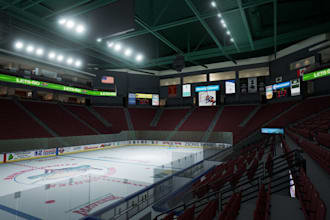 build 3dlacrosse and hockey arenas with courts,mini course,golf course,8k render
