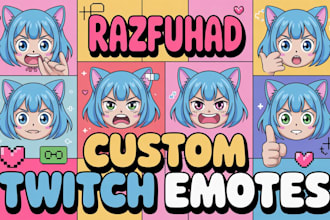 design cute custom twitch emotes, badges, animated emotes, vtuber icons