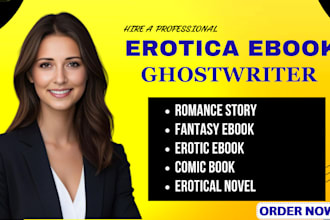 write steamy, romantic or comic erotic ebook, with strong characters and plot