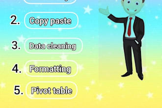 do excel data entry, data cleaning, format, and pivot table