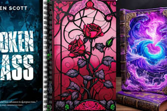 design detailed glass book cover with stylized elements for kids or horror book