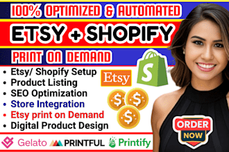 set up 7 figure etsy print on demand store, shopify pod, boost etsy sale