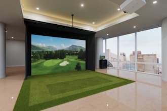 showcase 3d golf showroom, sport arena, car care centre 370km, 8k rendering, skp