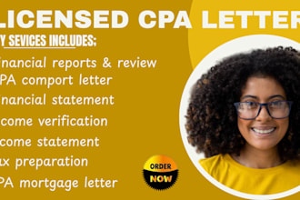provide US CPA letter, financial letter, income verification