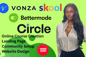 setup vonza website skool kajabi online community circle so online course