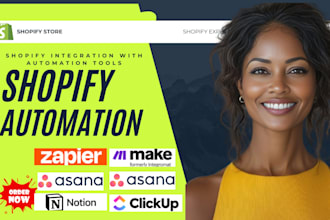 integrate shopify with zapier, make com, notion, clickup and automation tool