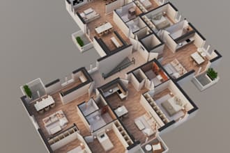 create a realistic and high quality 3d floor plan for your project