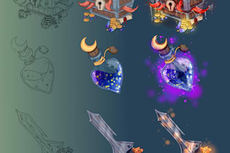 create 2d game art props, items, icons, assets, illustration