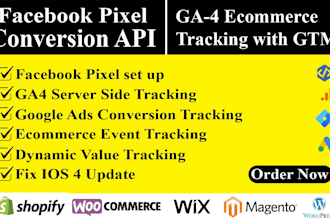 set up facebook pixel conversion API and ga4 ecommerce tracking with GTM