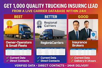 1,000 quality trucking insurance leads from a live carrier database within 24h