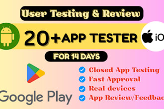 provide 20 testers for android ios app testing google play closed app testing