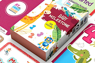 design educational kids playing card game flashcards match cards deck box mockup