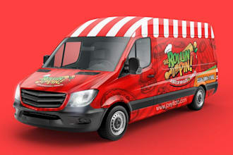 design vehicle car truck van trailer wrap for competition, food, brand showcase