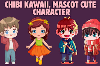 design mascot character, cute kawaii animal emoticons, cute chibi character